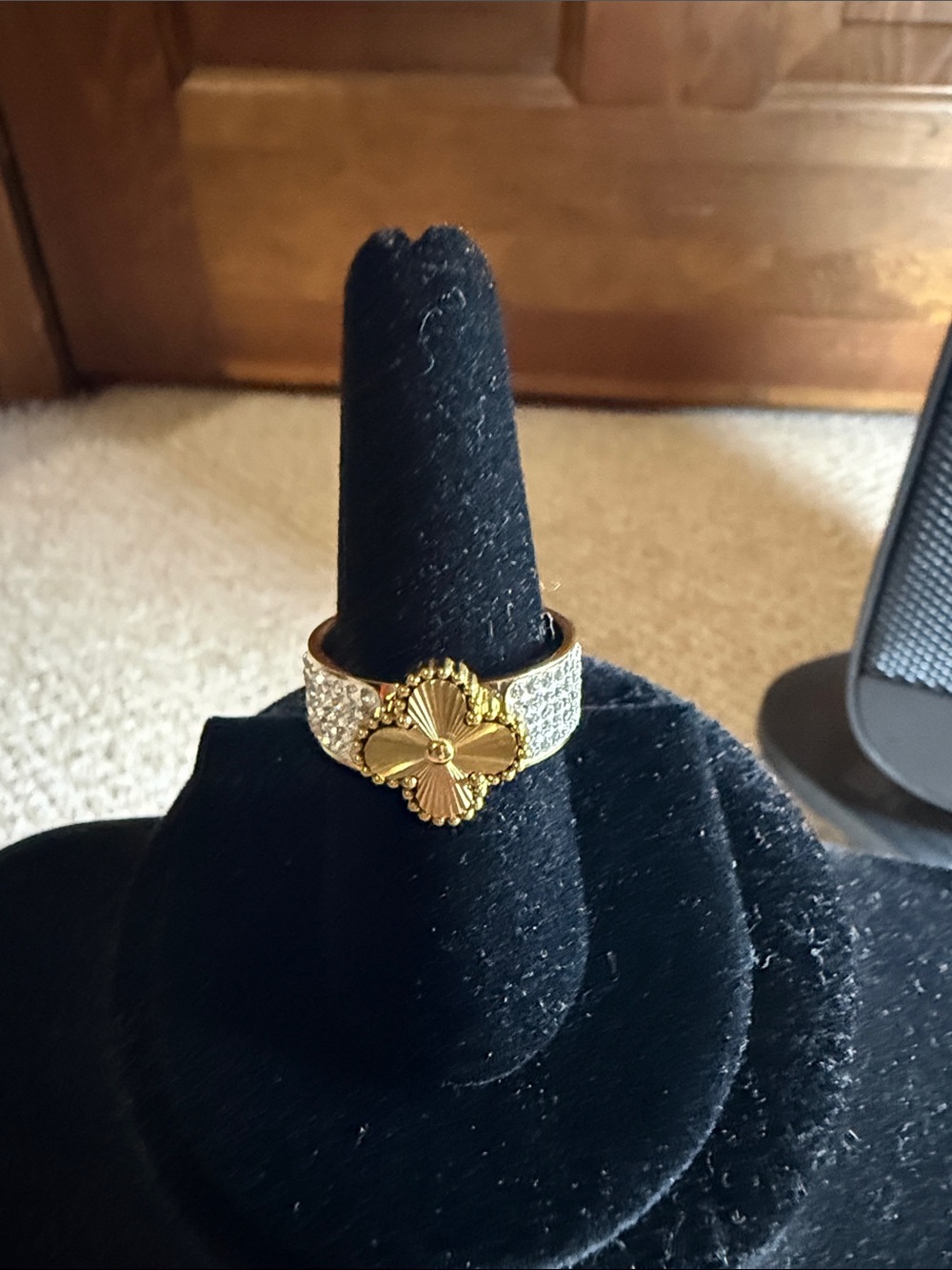 Gold Flower Accent Pavé Band Ring - Women Jewelry